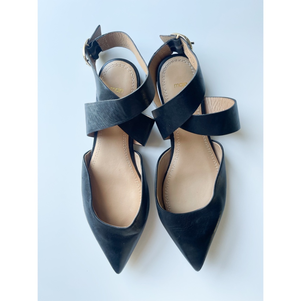 Black Leather Maje Flats - Size 37